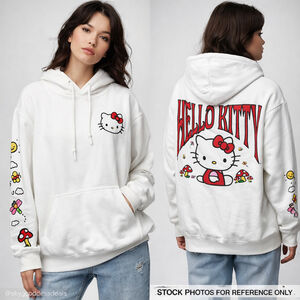Hello Kitty Sanrio Oversized White Graphic Hoodie Size L Kawaii Streetwear